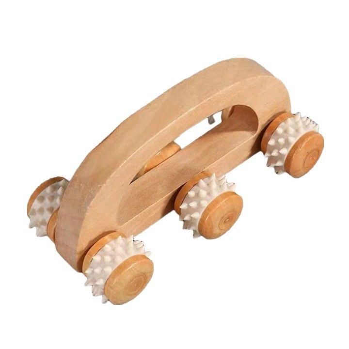 Doméstico Trolley de massagem de rolos de madeira maciça de seis rodas com alça manual Guasha Ferramenta de cuidados de saúde corporal Relaxe Massagista de beleza Massagem corporal