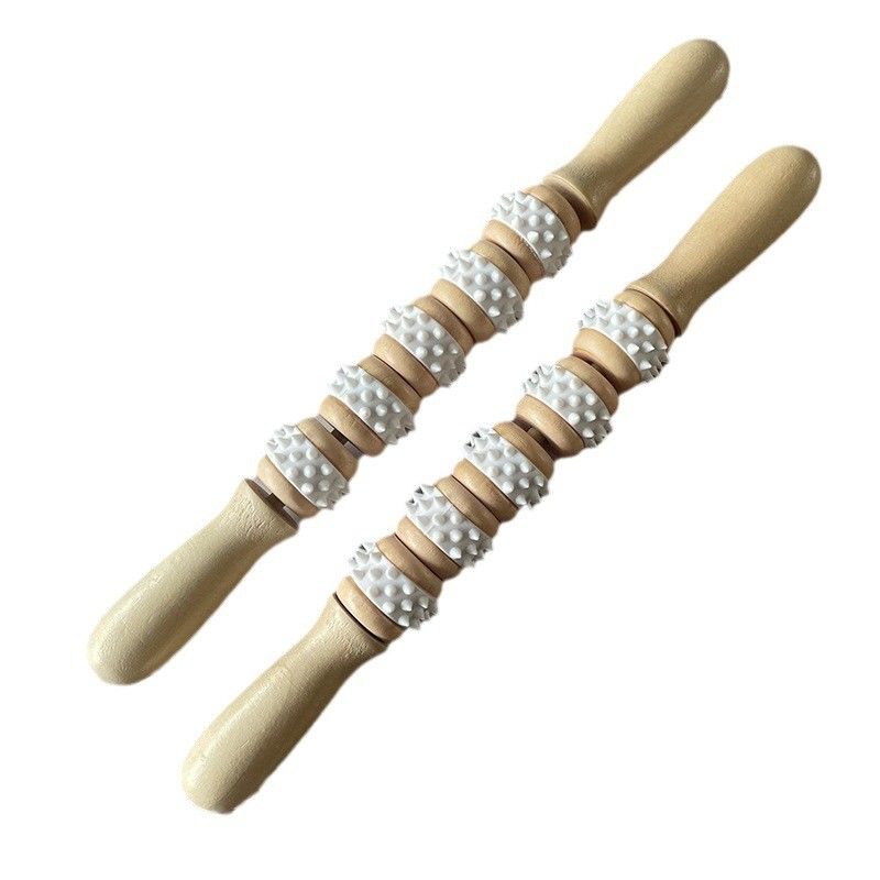 Five Wheels Madeira Gua Sha Massage Stick para Meridian Tratamento e Relaxamento do Corpo