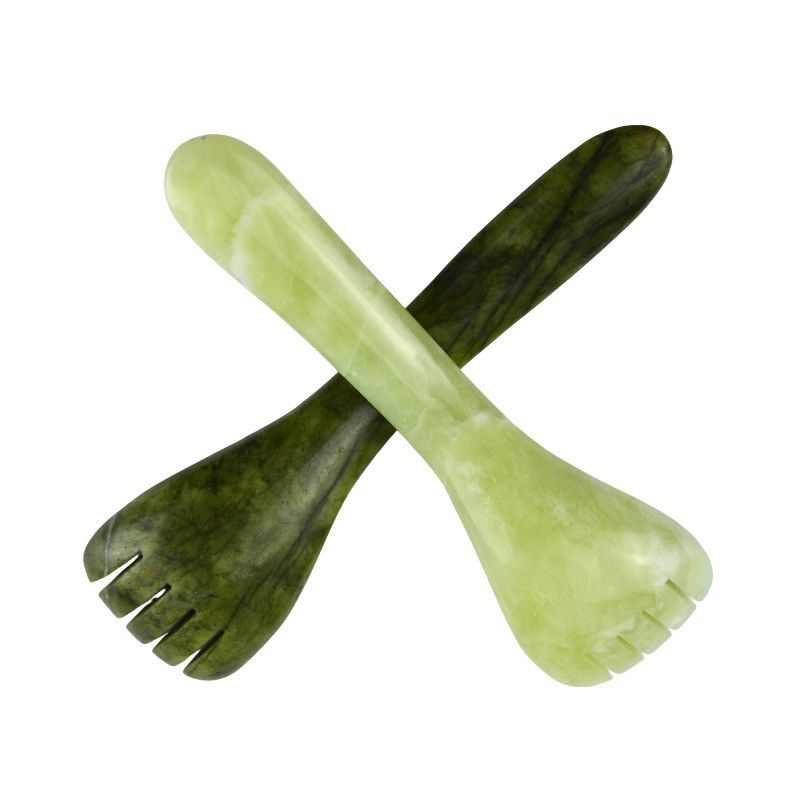 Logotipo personalizado Disponível verde claro Xiuyan Jade Gua Sha forma de colher caneta de acupuntura para olhos acupuntura massagista de colher