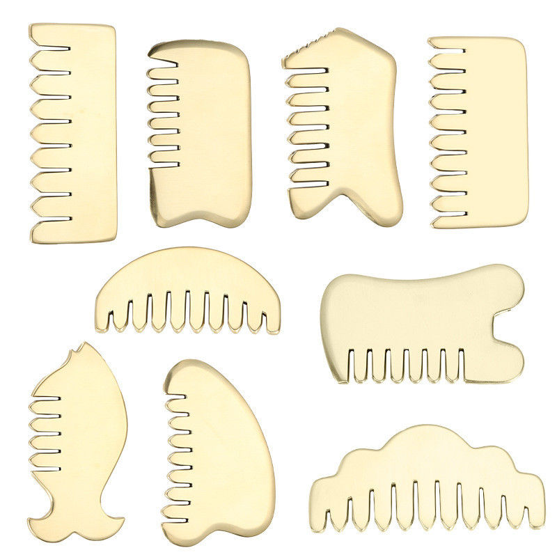 Massagem Muscular Ouro Gua Sha ferramenta de tabuleiro para latão natural Guasha Pedra cabeça massagista cabelo cuidados de saúde salão de beleza ferramenta