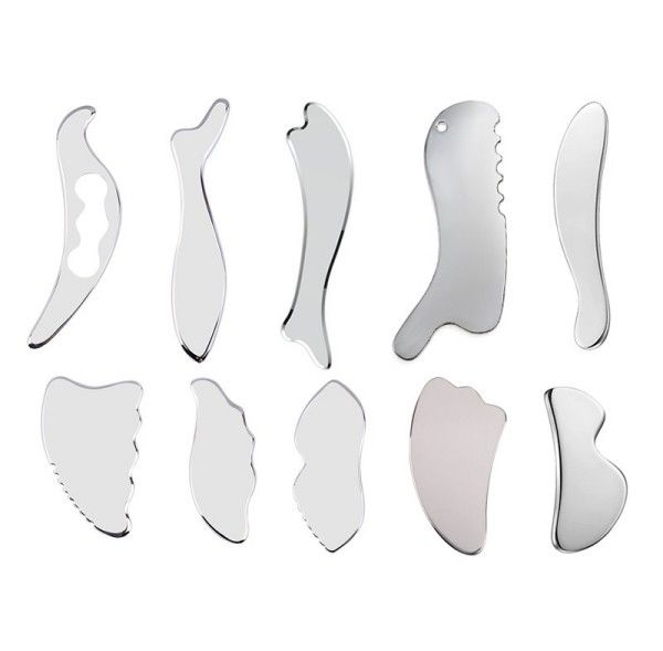 Massagista corporal e facial de moda de aço inoxidável Caixa de massagem Gua Sha para revitalização da pele