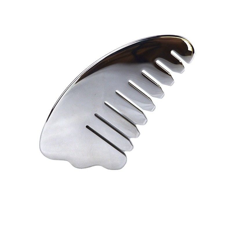Corno de Prata Forma de aço inoxidável Gua Sha Scalp Massagem Pente Guasha Pedra cabeça massagista de cabelo Salão de beleza