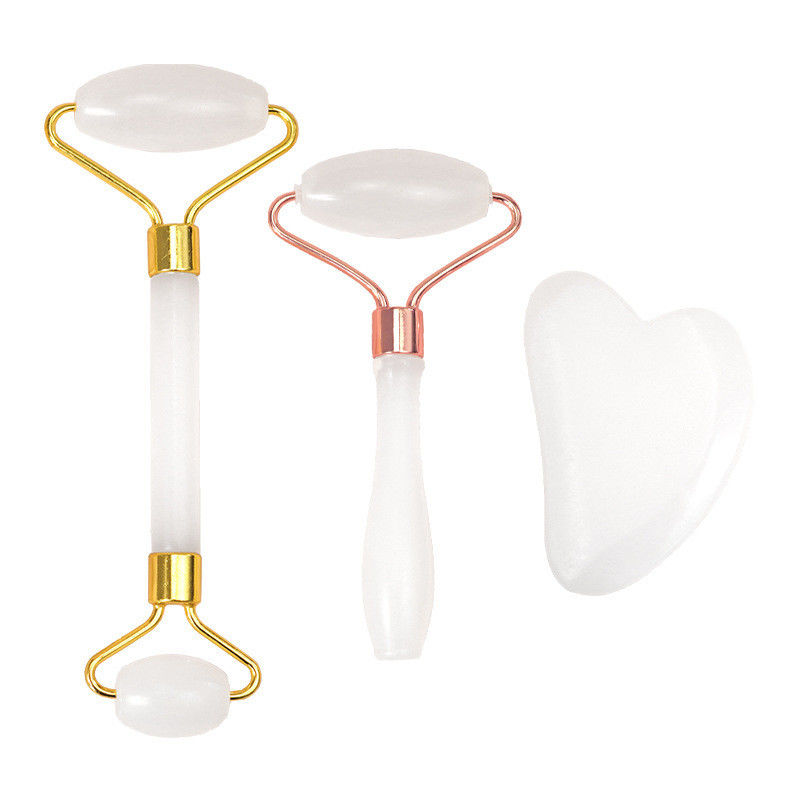 Massagem Muscular Afegã Roller de Jade Branco e Gua Sha Conjunto Para Massagem Corporal Com Pedra Natural de Jade Guasha