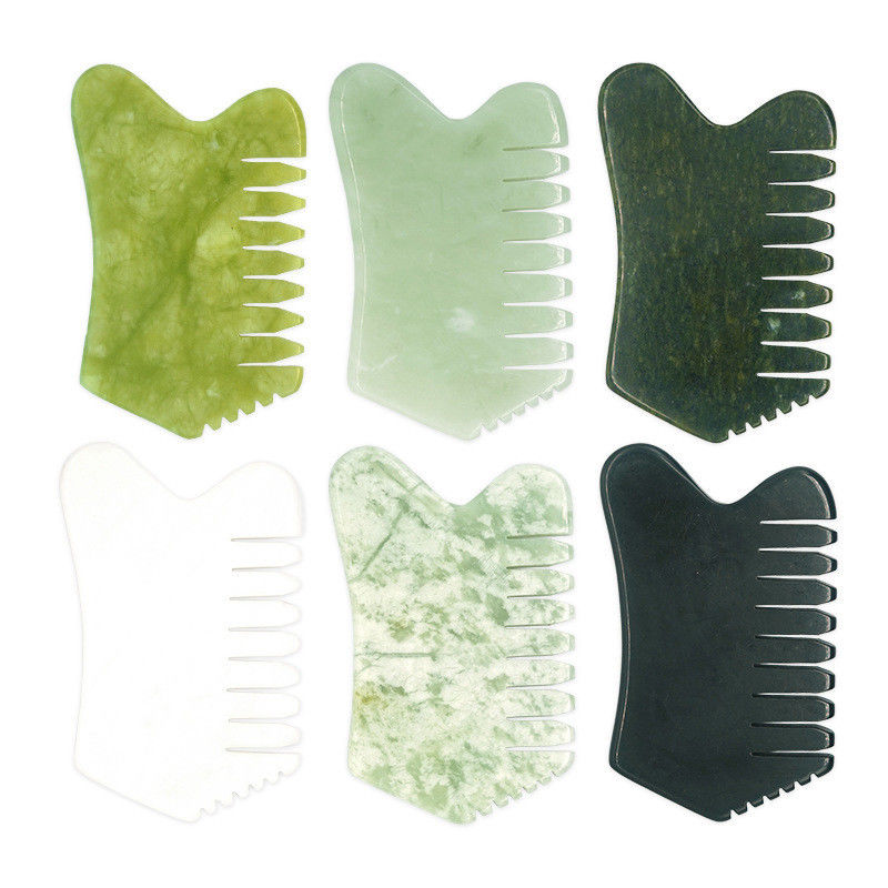 Massageiros de Cabelo de Cabeça com Acupuntura Terapia de Cabeça Tratamento de Ponto de Ação Pedra de Jade Gua Sha Comb Massagem Ferramentas