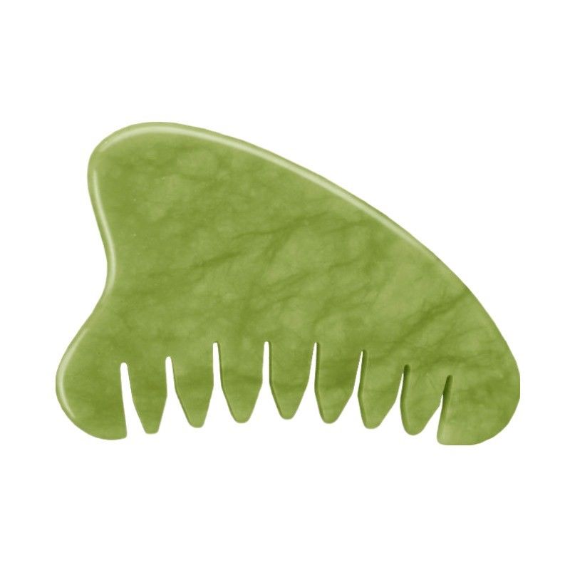 Propriedades Equipamento de massagem para a cabeça Jade verde natural Gua Sha Massageiro do couro cabeludo Pincel de massagem linfática para cuidados com a saúde do cabelo