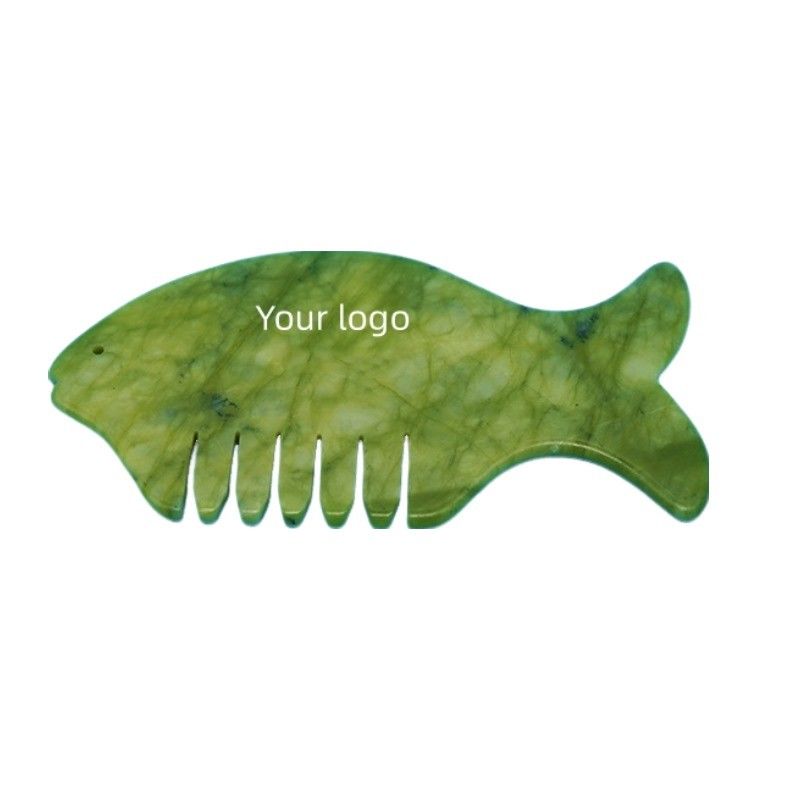 2024 Peixe Forma Natural Xiuyan Jade Gua Sha Scalp Massagem Peite Cabeça Guasha Massagista para Equipamento de Massagem Cabeça Amarelo