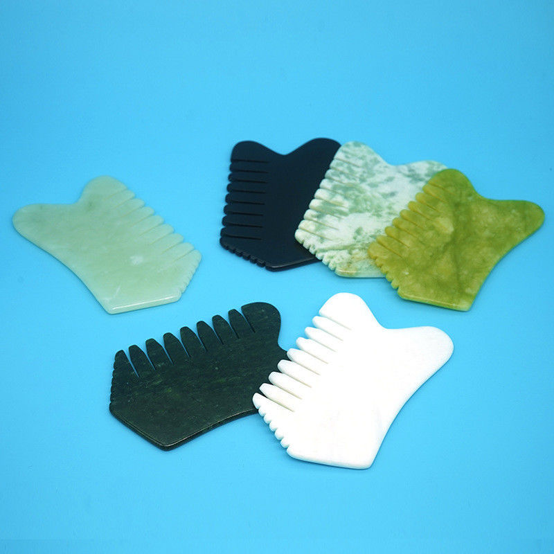 Jade Gua Sha Combs Massagem de Pedra Peite de Cabelo Ferramentas de cabeça portáteis para músculos do corpo e ferramenta de massagem facial multifuncional