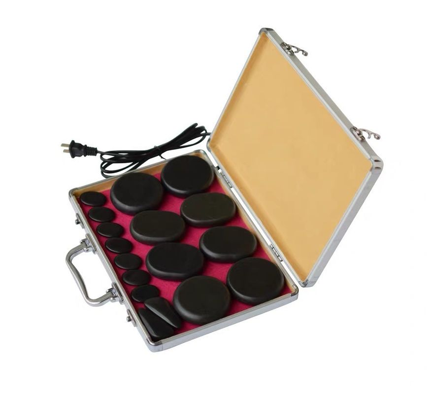 Black Energy Stone Set Box Automático Termostático Compressão Quente Massagem Spa Quente Vulcânico Relax Guasha Ferramentas 16/18/20/22/28 peças
