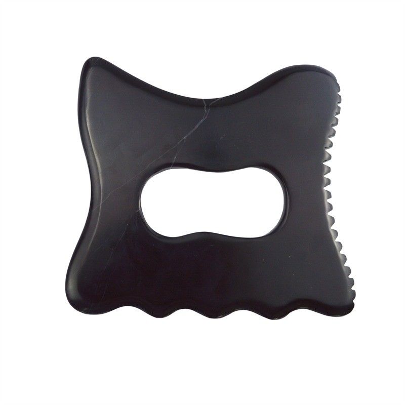 Logotipo personalizado DisponívelBlack Bian Stone Gua Sha Massage Tool With Handle Equipamento de Massagem Corporal Guasha Stone Self Skin Care