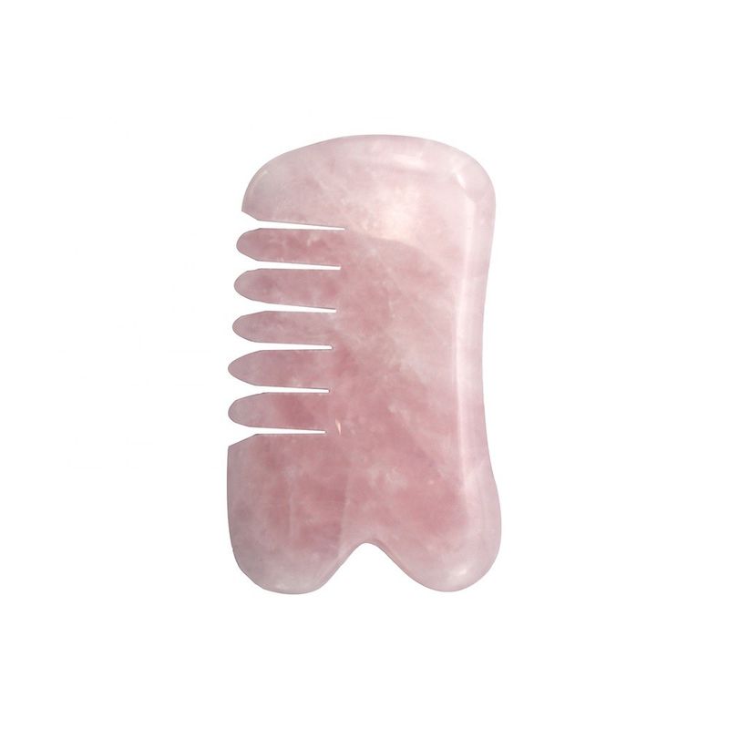 Artefacto feito à mão Rosa Quartz Natural Gua Sha raspando massagem pente de cabelo Guashsa para a cabeça Modo de massagem No abkgs-030