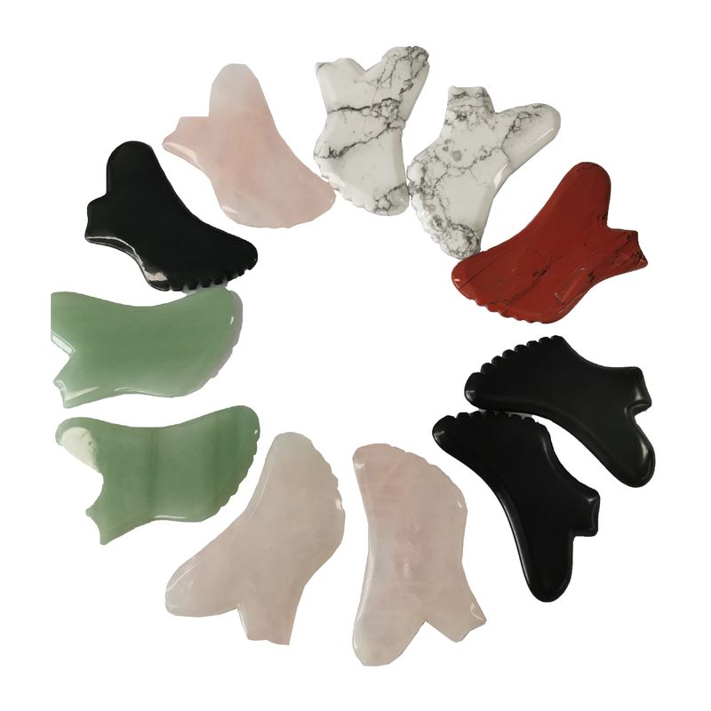 Pedra preciosa personalizada Rosa Quartz Vermelho Jaspe Howlite Guasha Jade Gua Sha Facial Escravação Massagem Ferramenta com Controle de Tempo