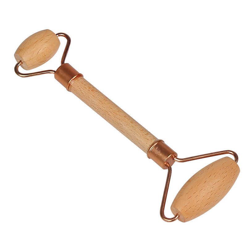 Manopla de madeira de rolos duplos Guasha Massagem facial com massagem facial Natural Jade Gua Sha Roller